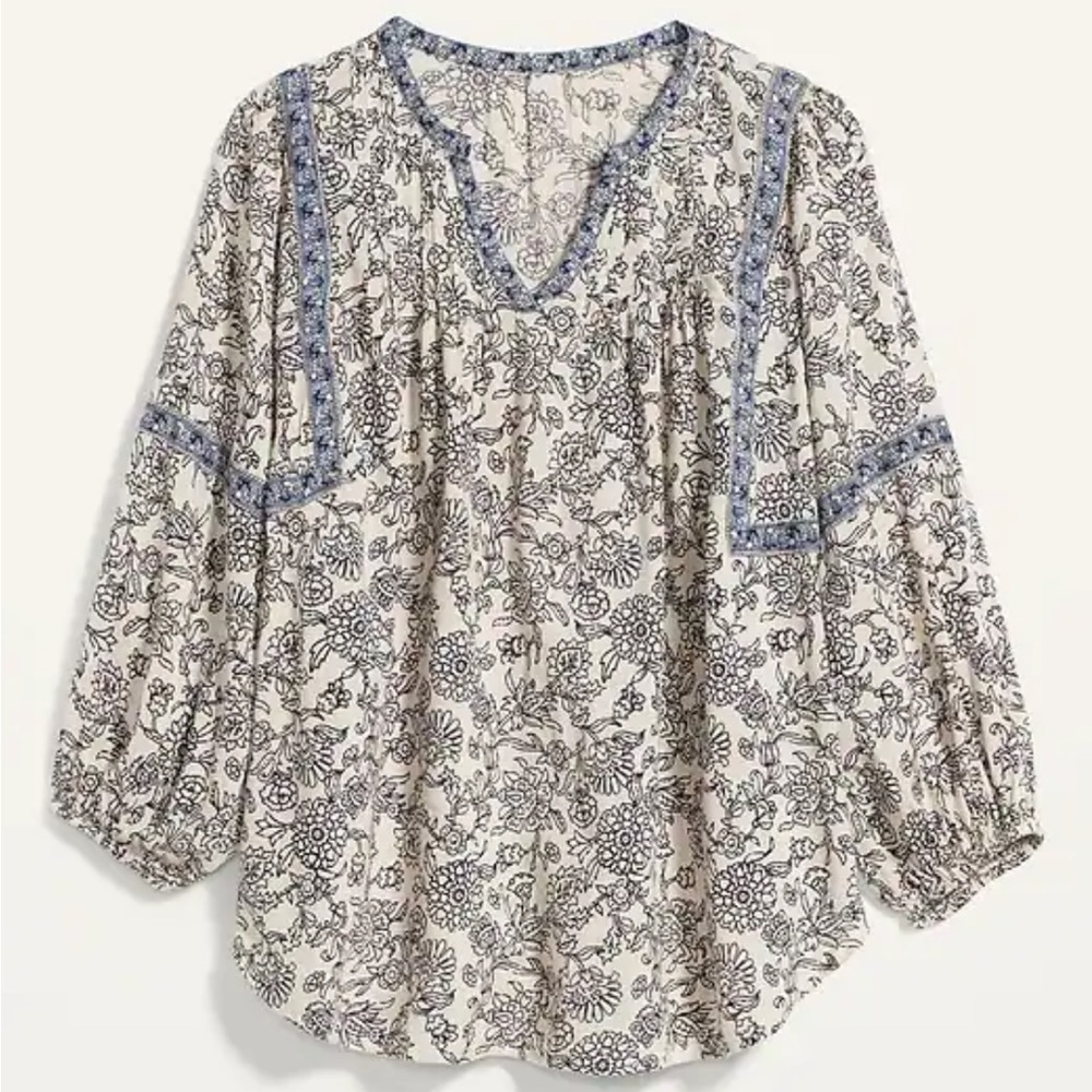 OVERSIZED FLORAL PRINT SPLIT NECK PLUS SIZE POET BLOUSE MILKMAID BOHO WOMENS XL